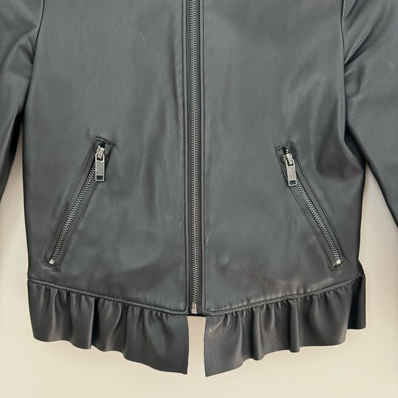 Zara Peplum Ruffled Faux Leather Cropped Zip Up Frill Jacket XS - Picture 12 of 15